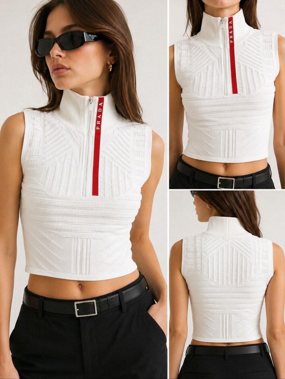 Prada Milano Women's White Knit Sleeveless Mock Neck Top Size 36 XS Authentic